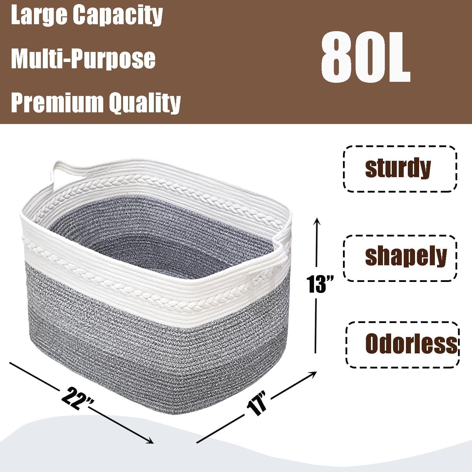 Poschnor Cesta de lavandería de 80 litros, cesta de almacenamiento extragrande, cestas grandes de 22 x 17 x 13 pulgadas para organizar, cesta de