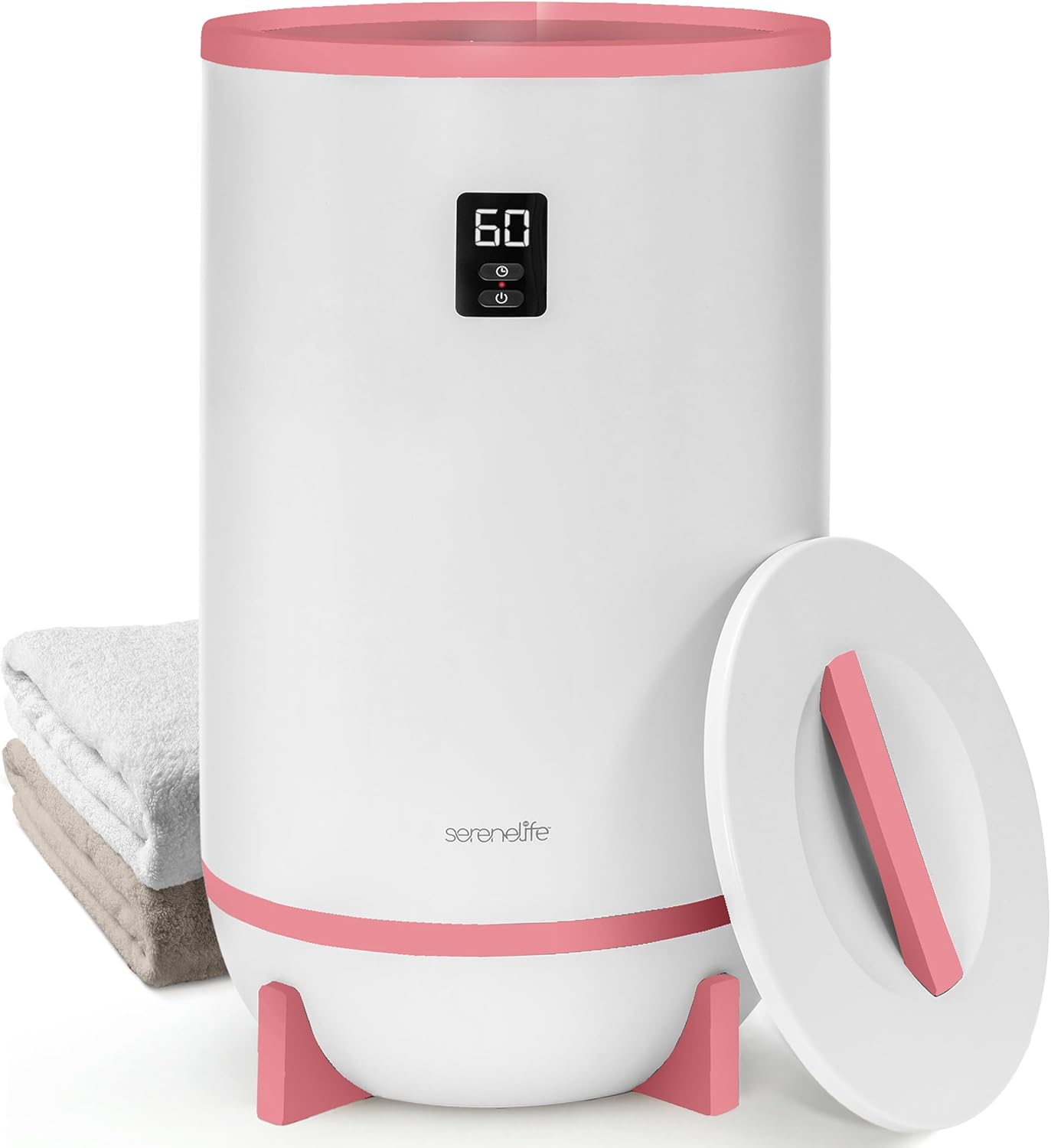 SereneLife Calentador de toallas y mantas de un solo toque con soporte de disco fragante y anillo LED, función de apagado automático, temporizador