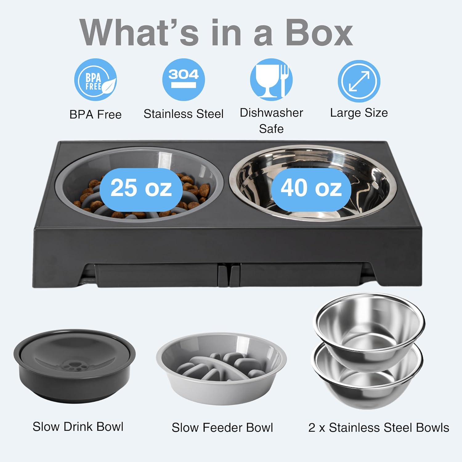 Tazones elevados para perros de alimentación lenta  Juego de cuencos elevados para perros con 2 acero inoxidable y 1 comedero lento y 1 cuenco para