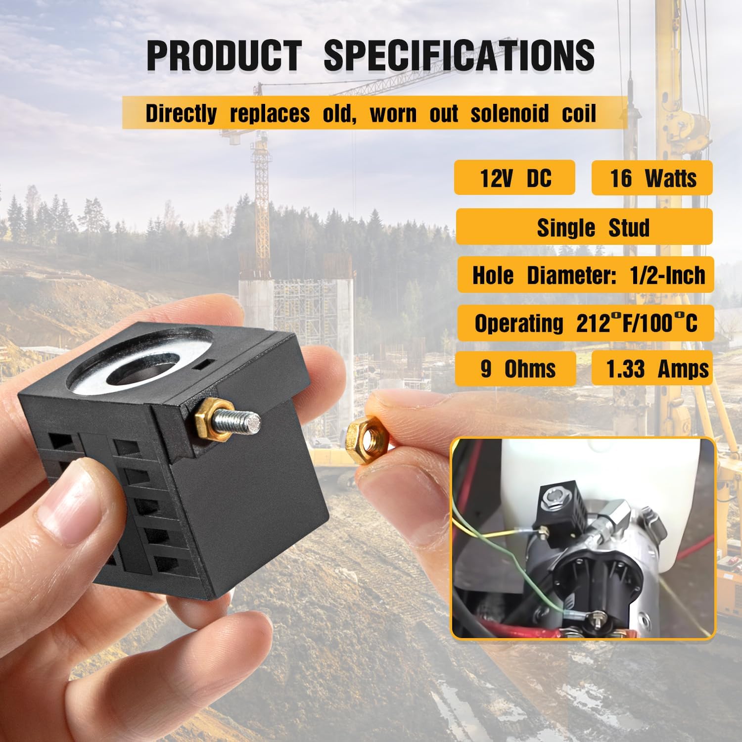 Repuesto para bobina de solenoide Deltrol EF-1082 10196-61 10196-60, 12 V CC, 16 W, perno único, se adapta a la unidad de potencia SPX Fenner Stone