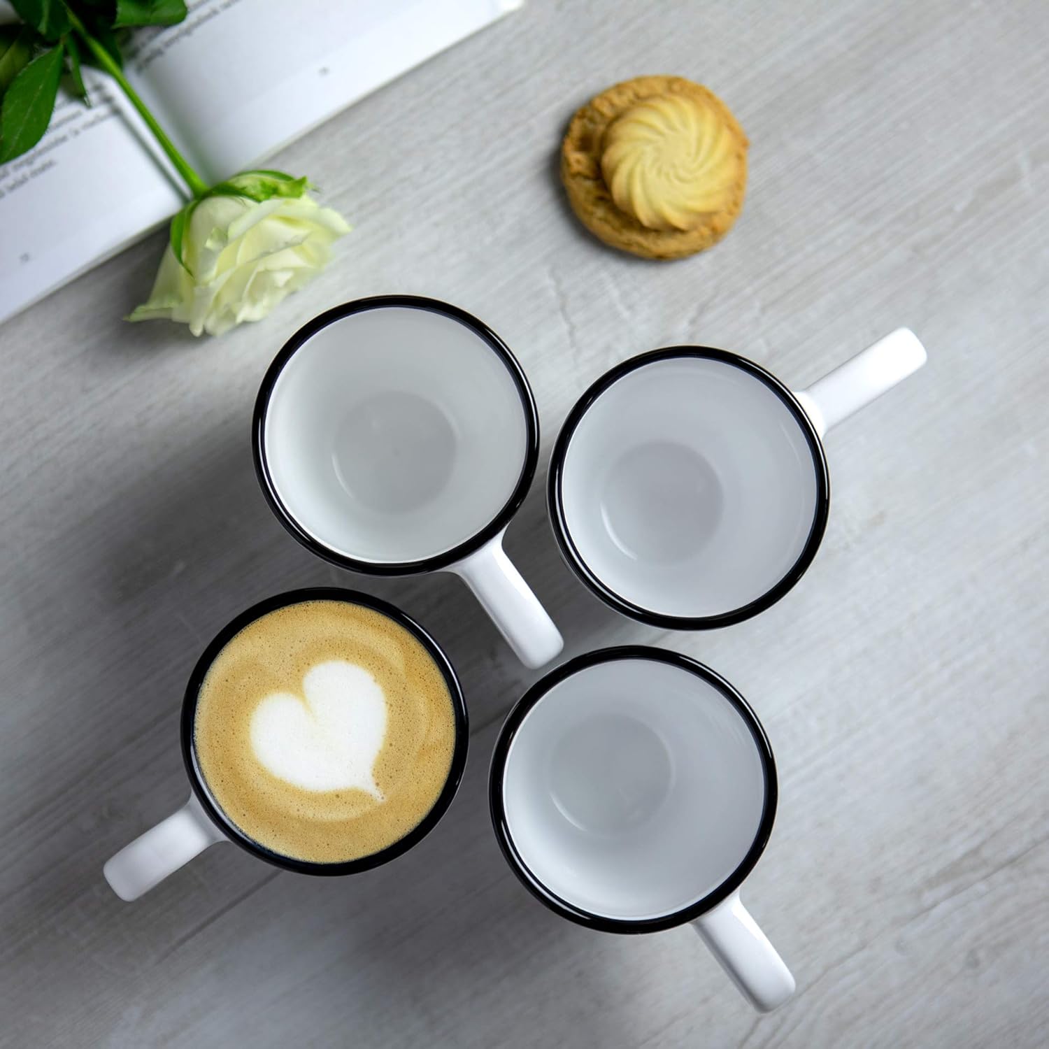 City to Cottage Taza de cerámica hecha a mano con lunares blancos y negros de 10 oz10.1 fl oz, chocolate caliente, café, taza de té, taza con mango
