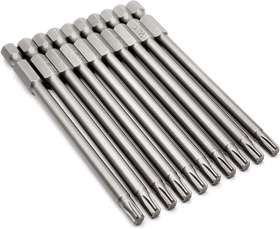 Juego de 10 puntas de destornillador de cabeza Torx T25 de 4″100 mm, vástago hexagonal de 14 pulgadas con ranura de liberación rápida, kit de