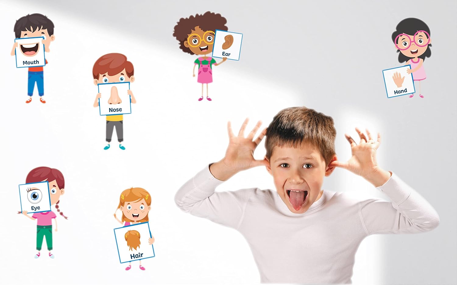 Enseñar partes del cuerpo de los niños con divertidas calcomanías para paredes de aulas (2 pies por 2 pies)