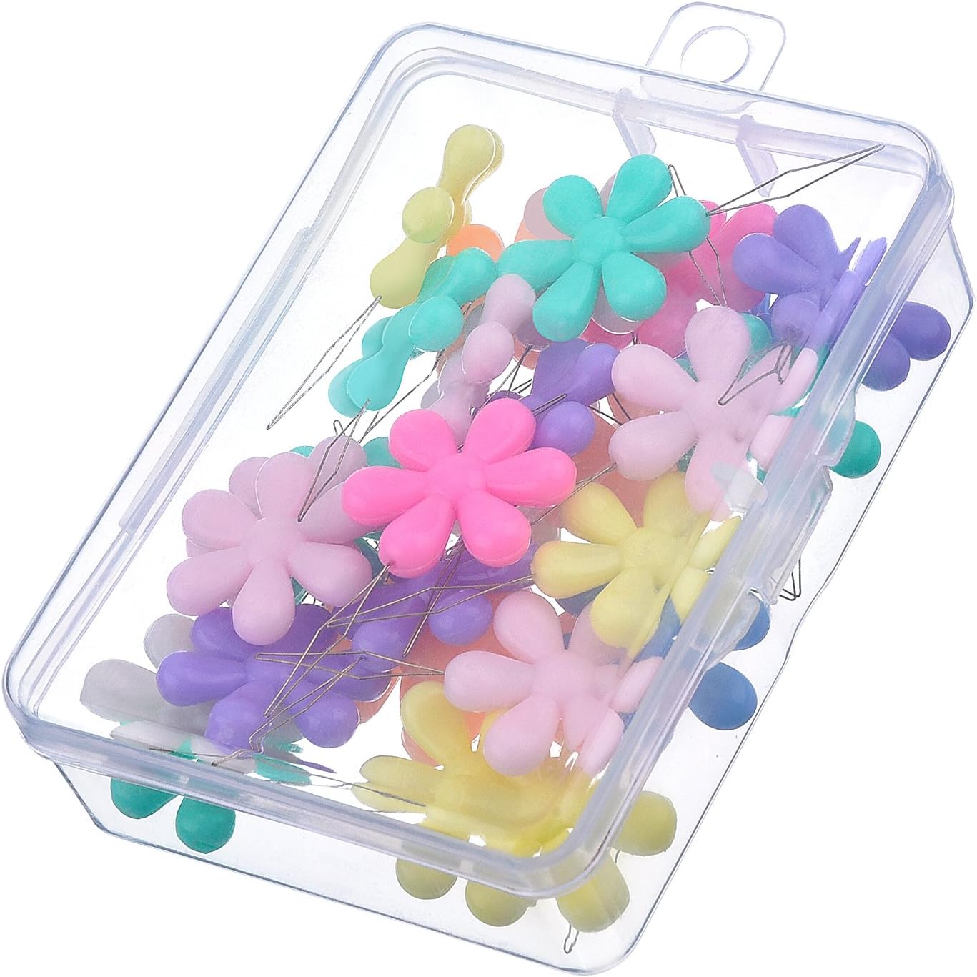 TecUnite 30 enhebradores de agujas con caja transparente, cabeza de flor de plástico multicolor, enhebrador de agujas para coser a mano