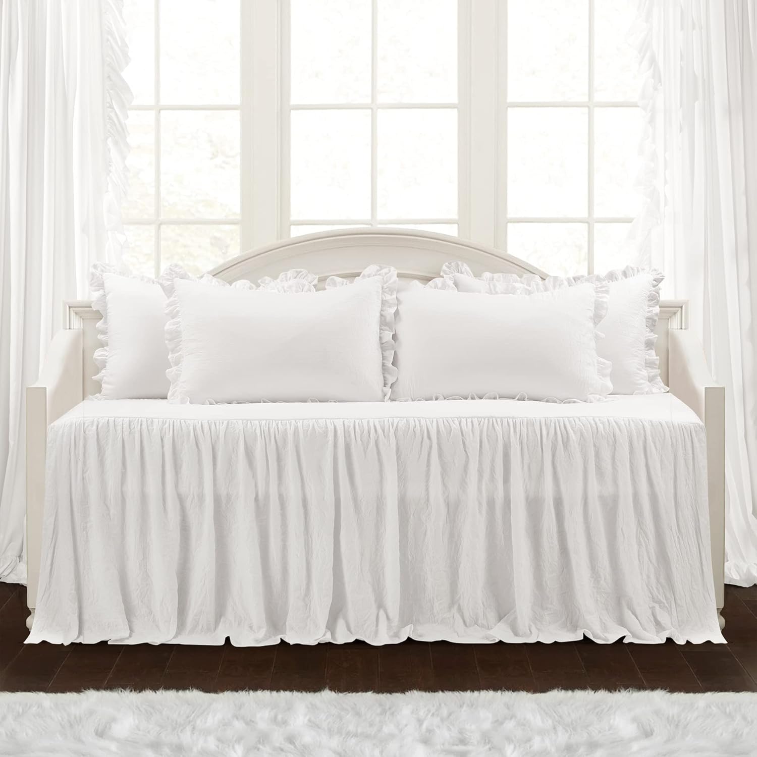 Lush Decor Juego de funda de sofá cama con falda con volantes, juego de ropa de cama lujoso de 5 piezas, elegante y encantador detalle de volantes,