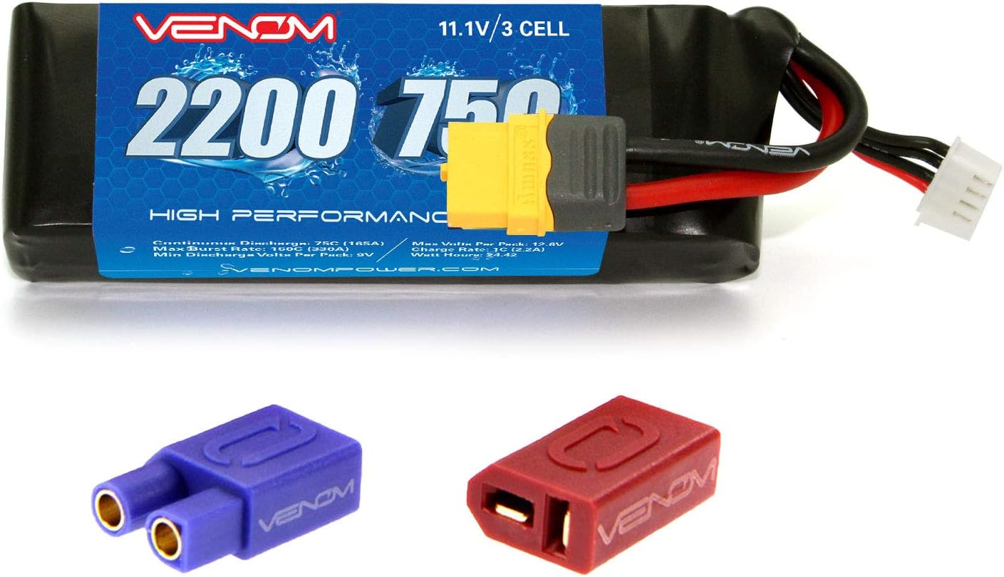 Venom Power Marine Series 75C 3S 2200mAh 11.1V LiPo RC – 14 AWG suave y flexible cable de silicona de baja resistencia – Baterías de barco RC con
