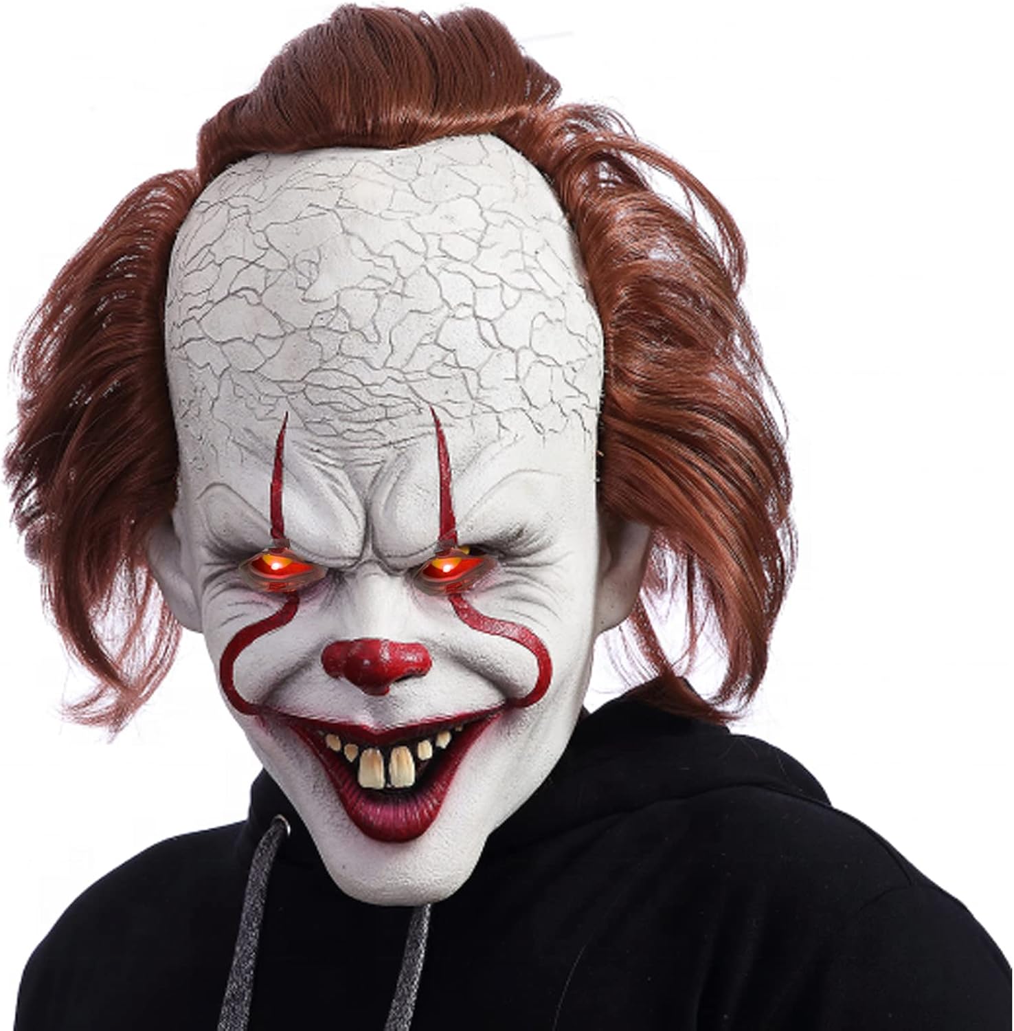 Máscara de payaso de Halloween con LED, máscara de payaso de terror de terror para Halloween, payaso informático, disfraz de cosplay