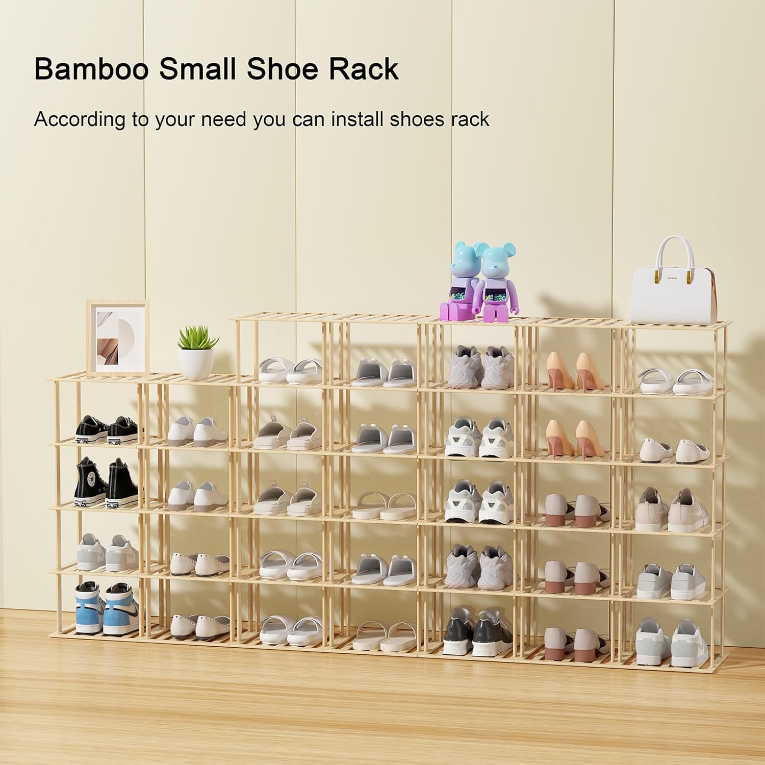 Zapatero de bambú  Zapatero vertical para espacios pequeños, estante de zapatos delgado que ahorra espacio, zapatero alto vertical estrecho para