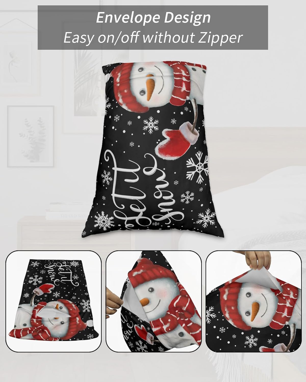 Funda de almohada corporal de muñeco de nieve, fundas de almohada suaves y decorativas de lujo para sofá largo lumbar con cierre de sobre, Feliz