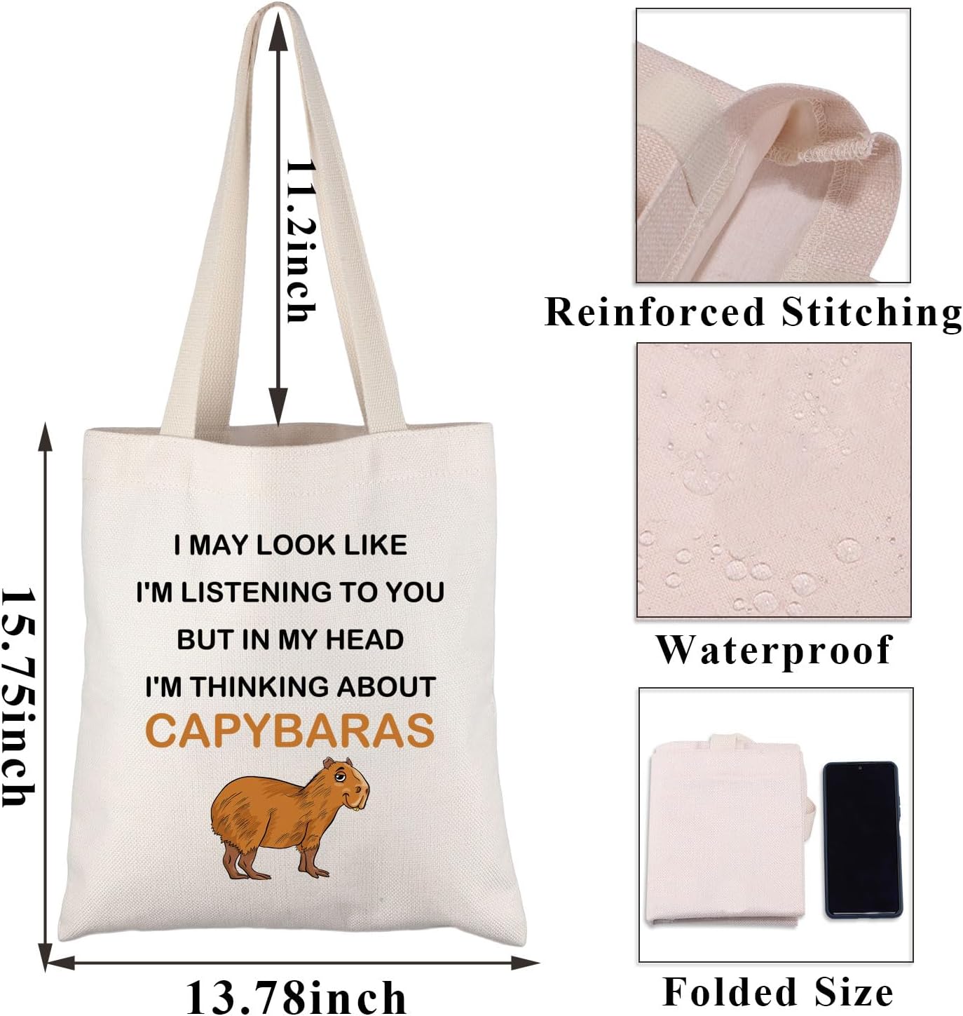 PLITI Capybara – Bolsa de viaje divertida con temática de Capybara, regalo para amantes de Capybara, con texto en inglés In My Head I’m Thinking
