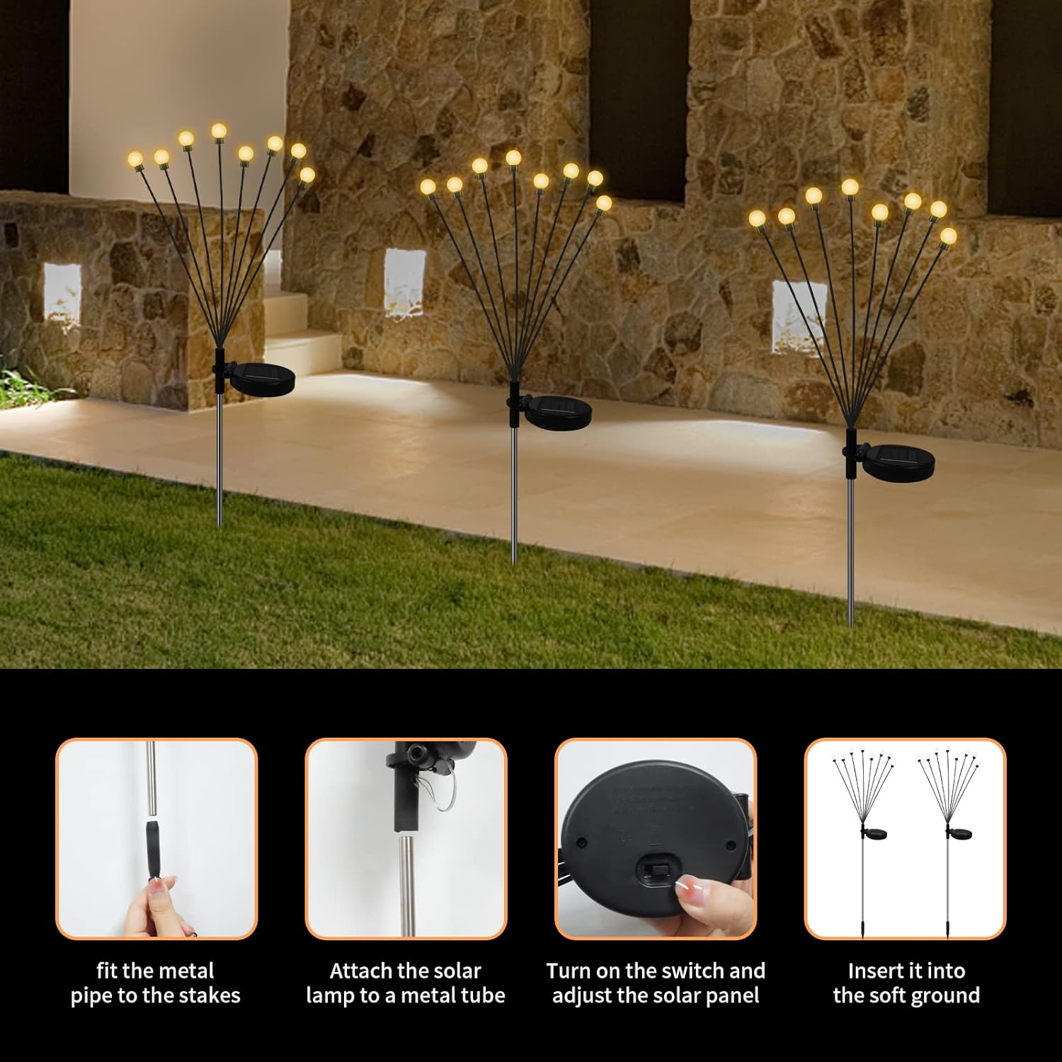 Anordsem Luces solares para decoración de jardín, paquete de 2 unidades, luces de luciérnaga para maceta, balcón, patio, árbol, patio trasero,