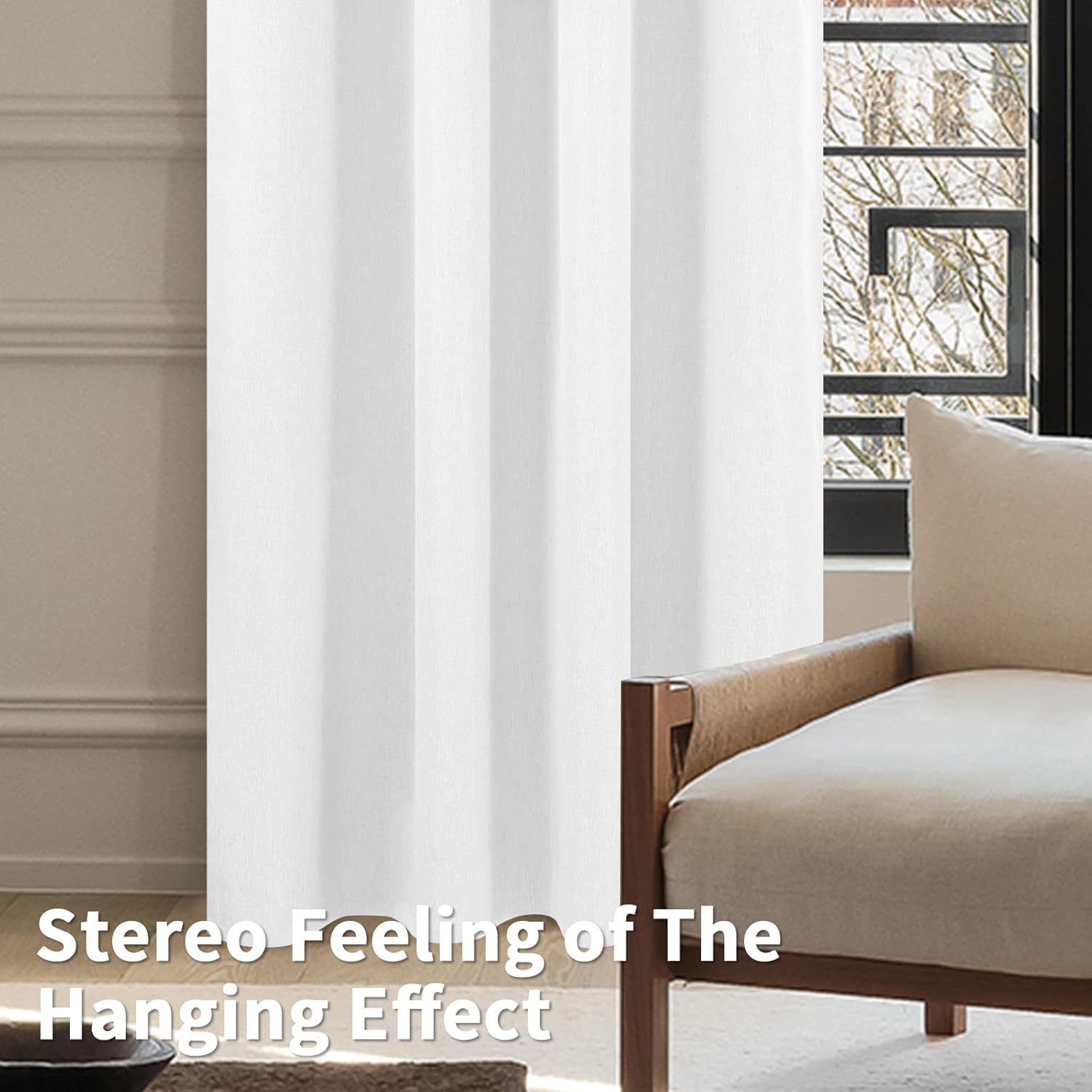 BGment Cortinas opacas blancas puras de 54 pulgadas de largo para dormitorio, juego de 2 paneles, aislamiento térmico con textura de lino, cortinas