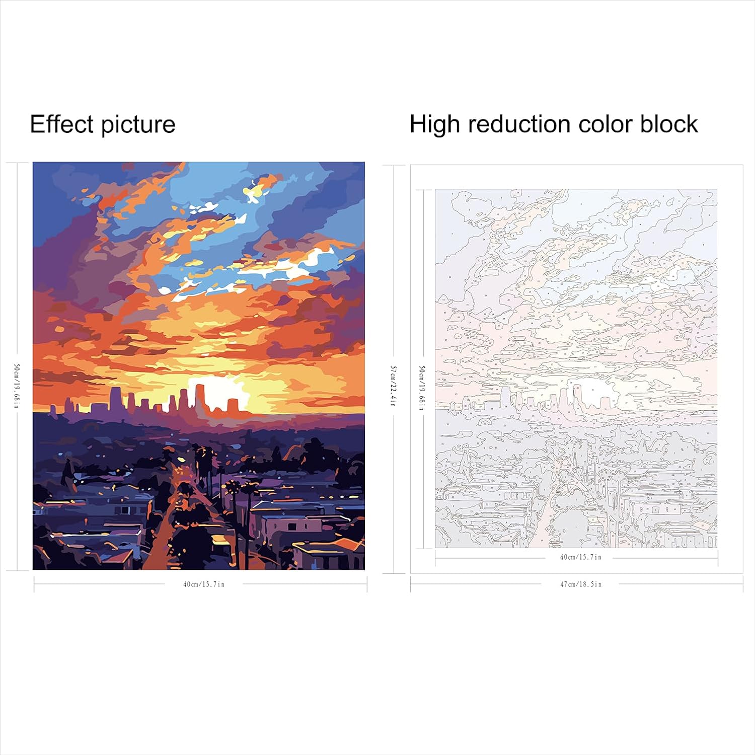 QUITEDEW Pintura de ciudad por números para adultos, pintura al atardecer por números para principiantes, pintura al óleo de bricolaje pinturas
