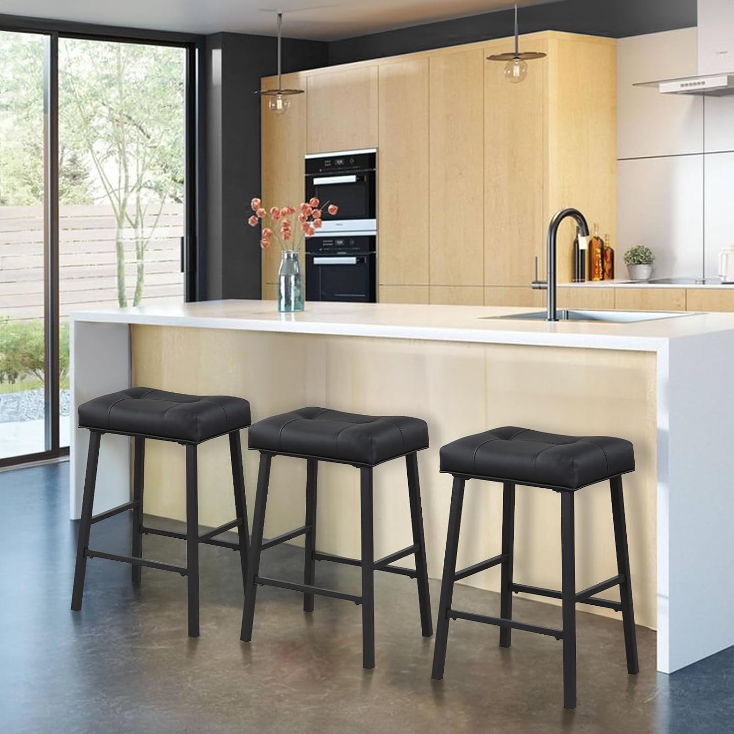 KAIRUITUCH Taburetes de bar de 24 pulgadas, taburetes de bar de cocina de altura de mostrador para bar casero, acolchado de asiento de sillín, patas