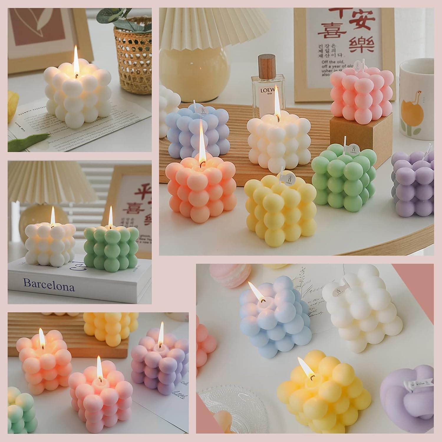Juego de 4 velas perfumadas de cubo de burbujas para mujer, velas para decoración del hogar, paquete de 4 velas de aromaterapia de cera de soja de