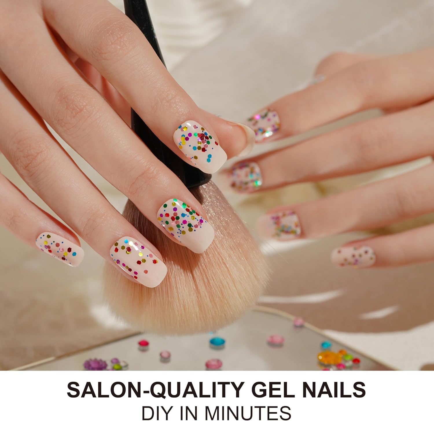 DANNI & TONI Tiras de uñas de gel semicuradas multicolores brillantes (seductores), calcomanías de gel nude para uñas, envolturas de uñas