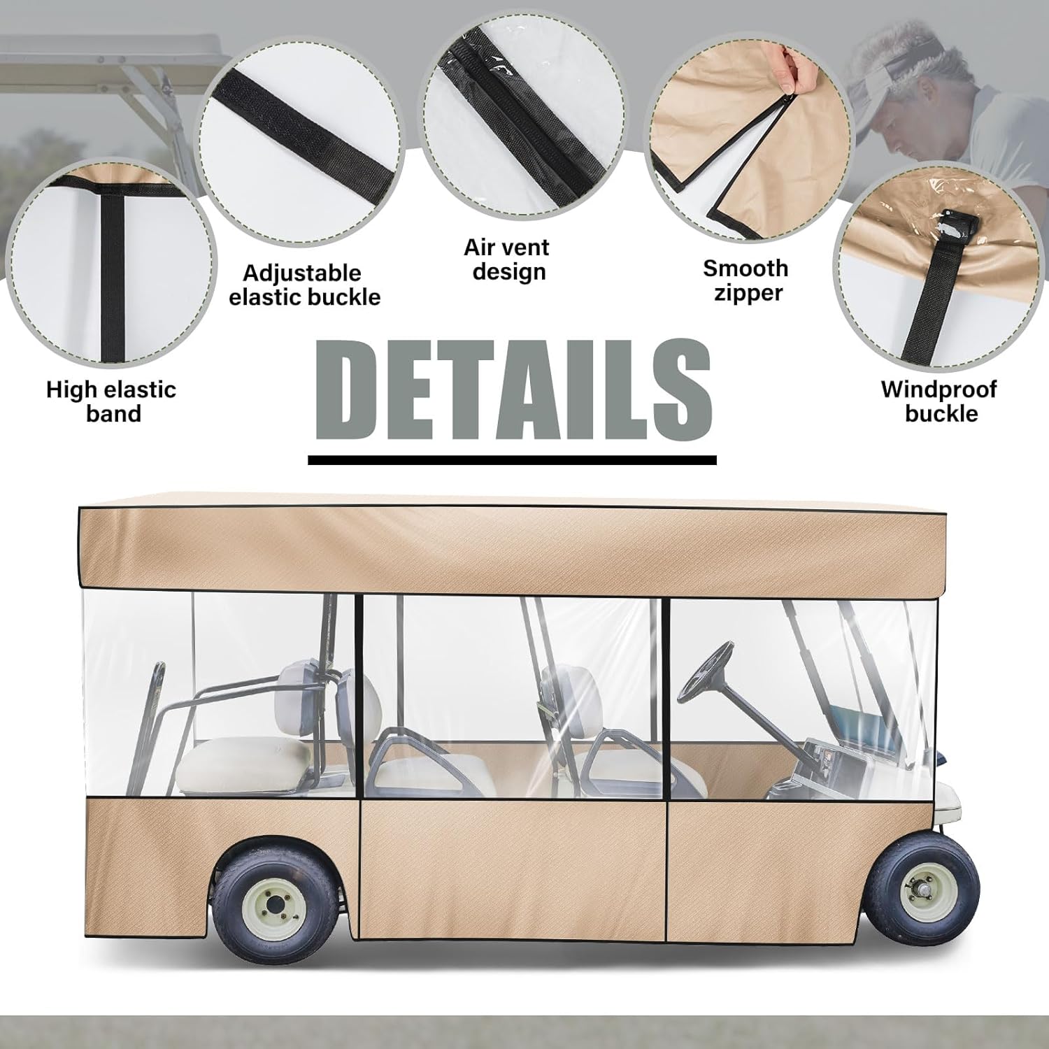 Woanger Funda para carrito de golf para 6 personas, 6 pasajeros (4 delanteros + 2 orientados hacia atrás), carcasa impermeable para carrito de golf