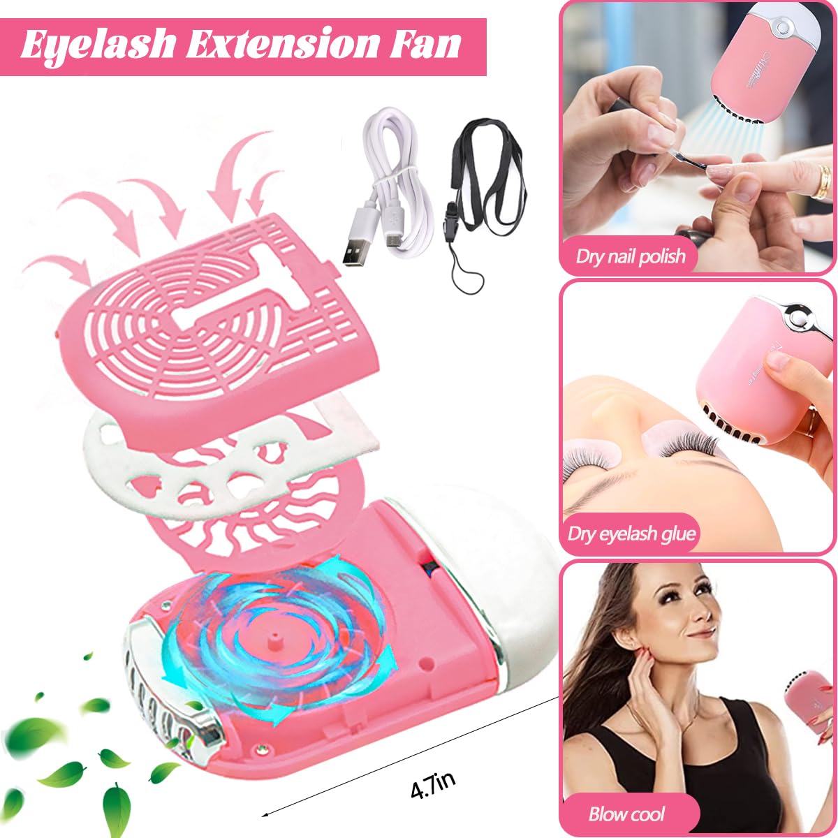 Kit de extensiones de pestañas individuales (280 unidades, mezcla 40D de 0.47 a 0.70 pulgadas) con unión de pestañas y sello USB, ventilador de