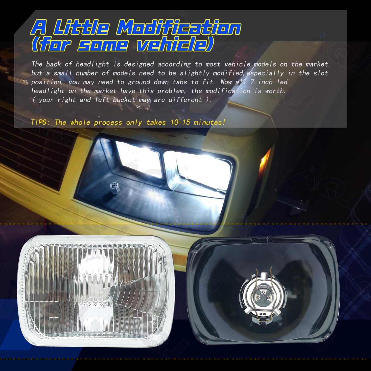 12 faros delanteros LED Hi-Lo de 4 x 6 para Chevy C10 Pickup 1981-87 Ford Mustang, lente de vidrio estilo OEM compatible con H49003 HID LED halógeno