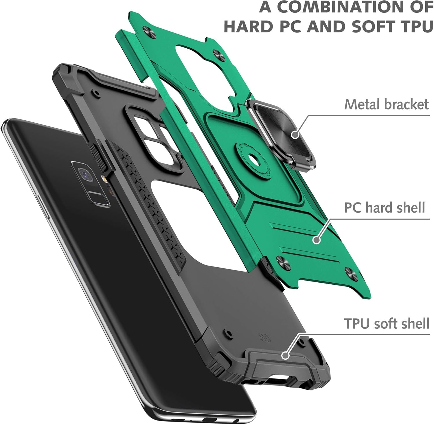 YmhxcY Funda para Galaxy S9, funda para Samsung S9 con protector de pantalla curvado 3D, funda de grado armadura con soporte giratorio,