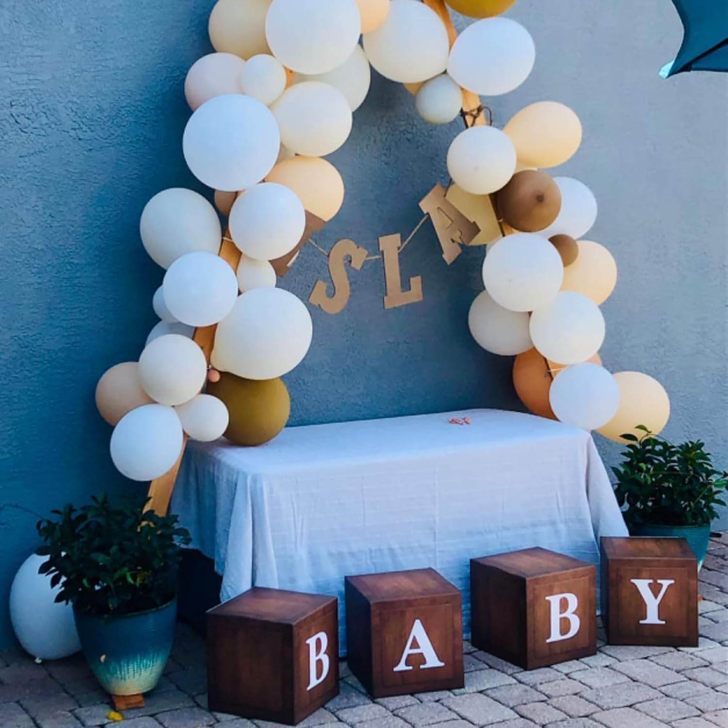 Cajas de bebé para baby shower, 4 piezas de bloques de grano de madera marrón con letras impresas de bebé para revelación de género de bebé,