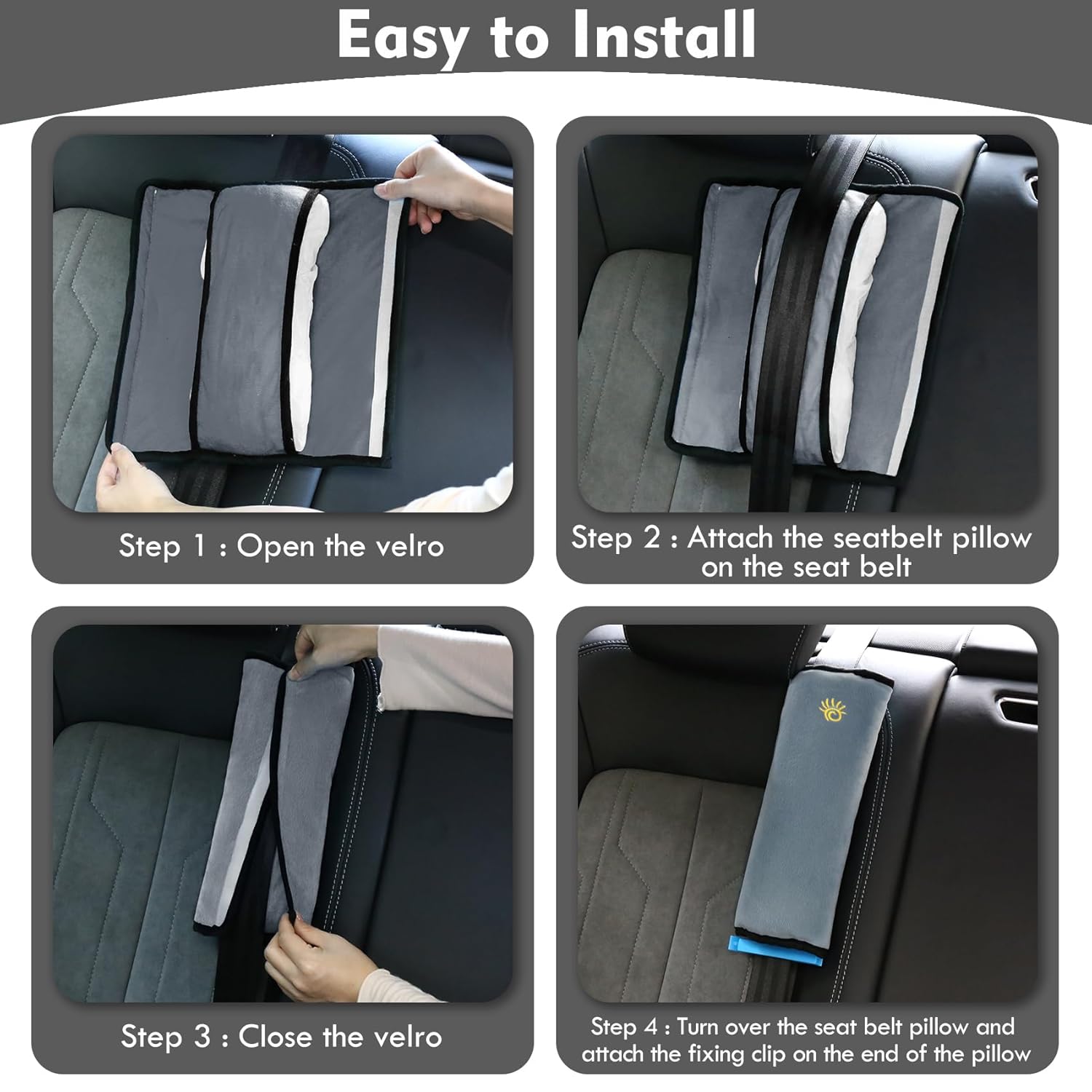 SSAWcasa Almohada para cinturón de seguridad para niños, paquete de 2 fundas de cojín para cinturón de seguridad de automóvil para niños pequeños,