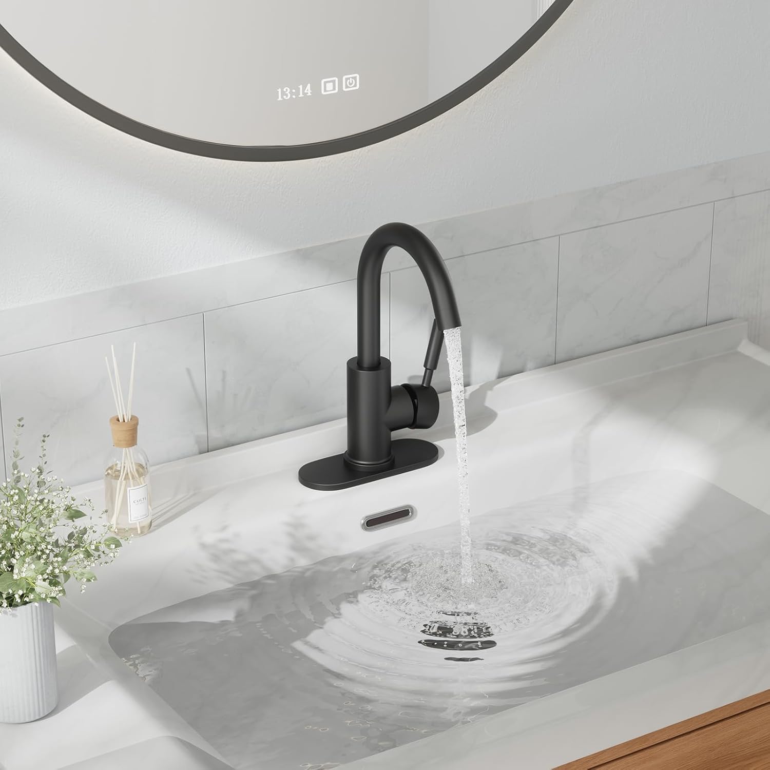 Phiestina WE08E-MB – Grifo de acero inoxidable de arco alto de un solo orificio negro mate para fregadero de precocinafregadero de barfregadero de
