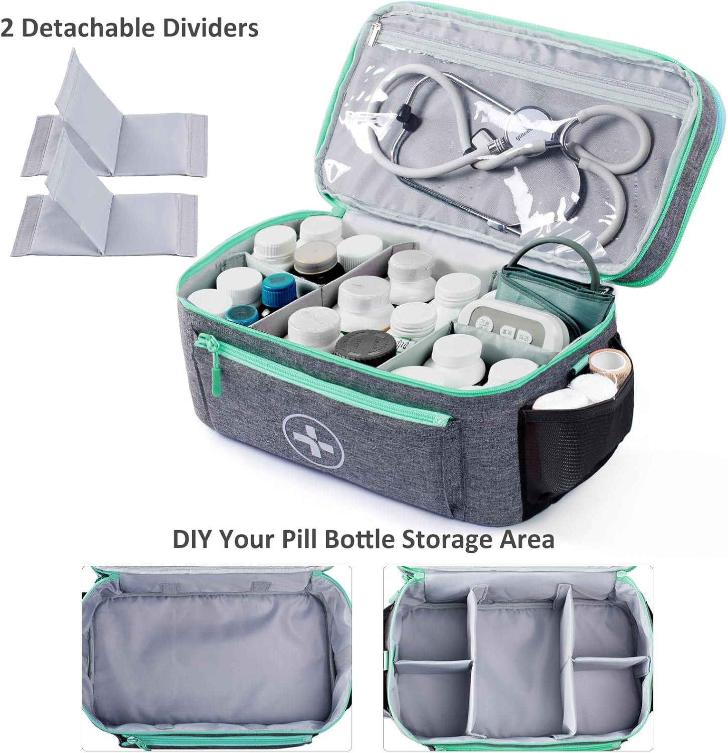 Organizador de bolsas de medicamentos de viaje, organizador de medicamentos, organizador de botellas de píldoras, organizador de medicamentos para