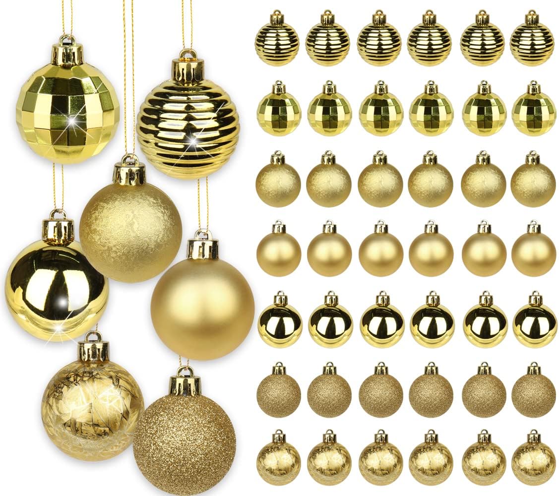 Adornos de bola de Navidad de 1.57 pulgadas, color dorado, 42 piezas inastillables, decoración de árbol de Navidad, juego para colgar en bodas,