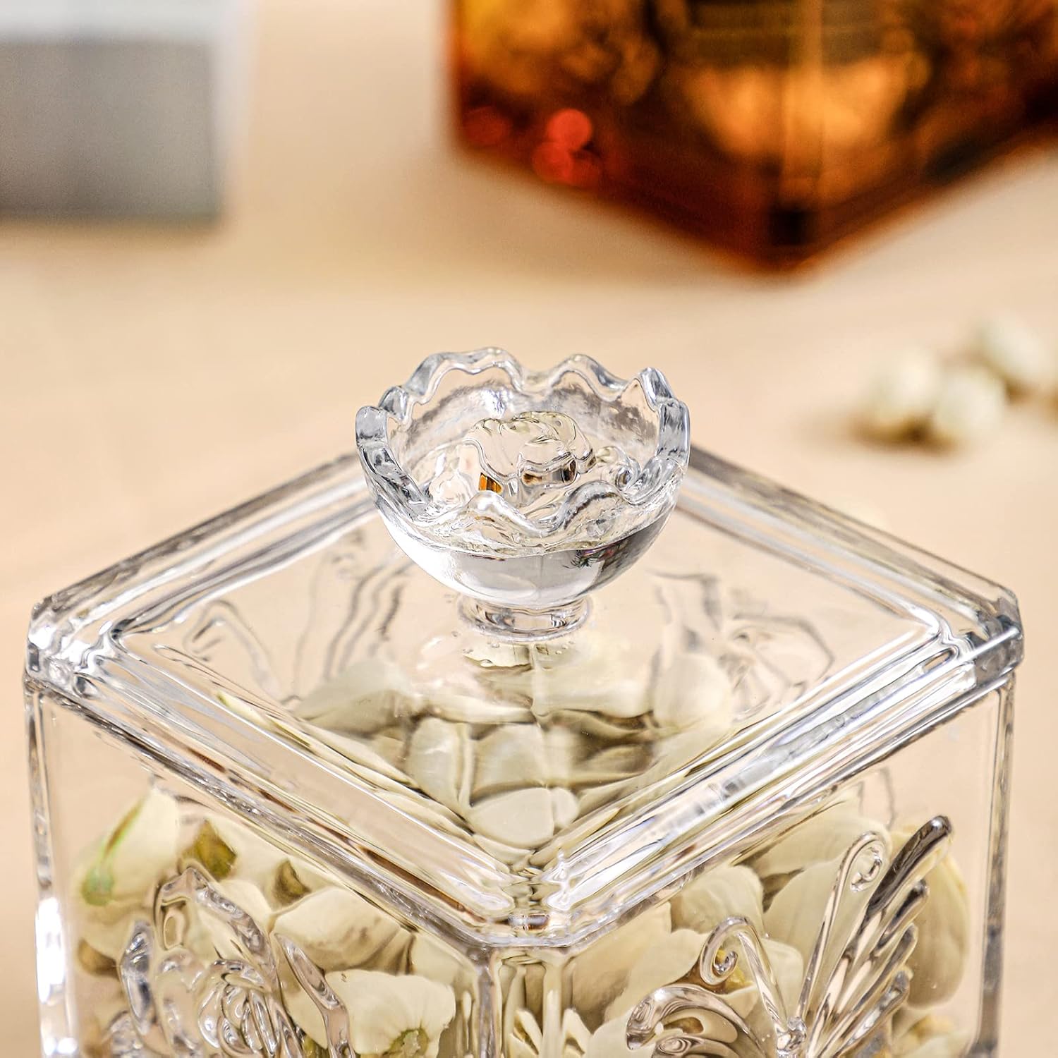 Tarro de cristal en relieve con tapa, juego de 2 joyeros decorativos coloridos, para boda, dulces, bufé, tarro de almacenamiento de cocina, para