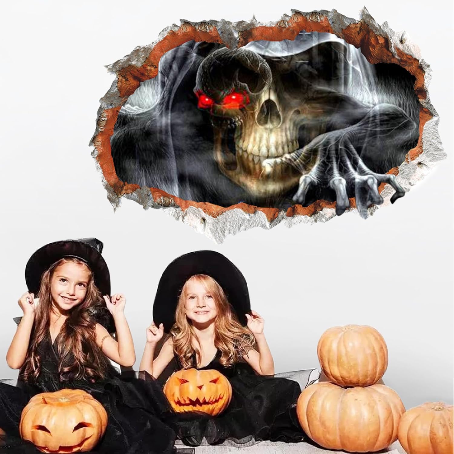 Lamkidle Calcomanías de pared de terror de Halloween, calcomanía de garra de fantasma, calcomanía 3D de romper paredes y calaveras, decoración