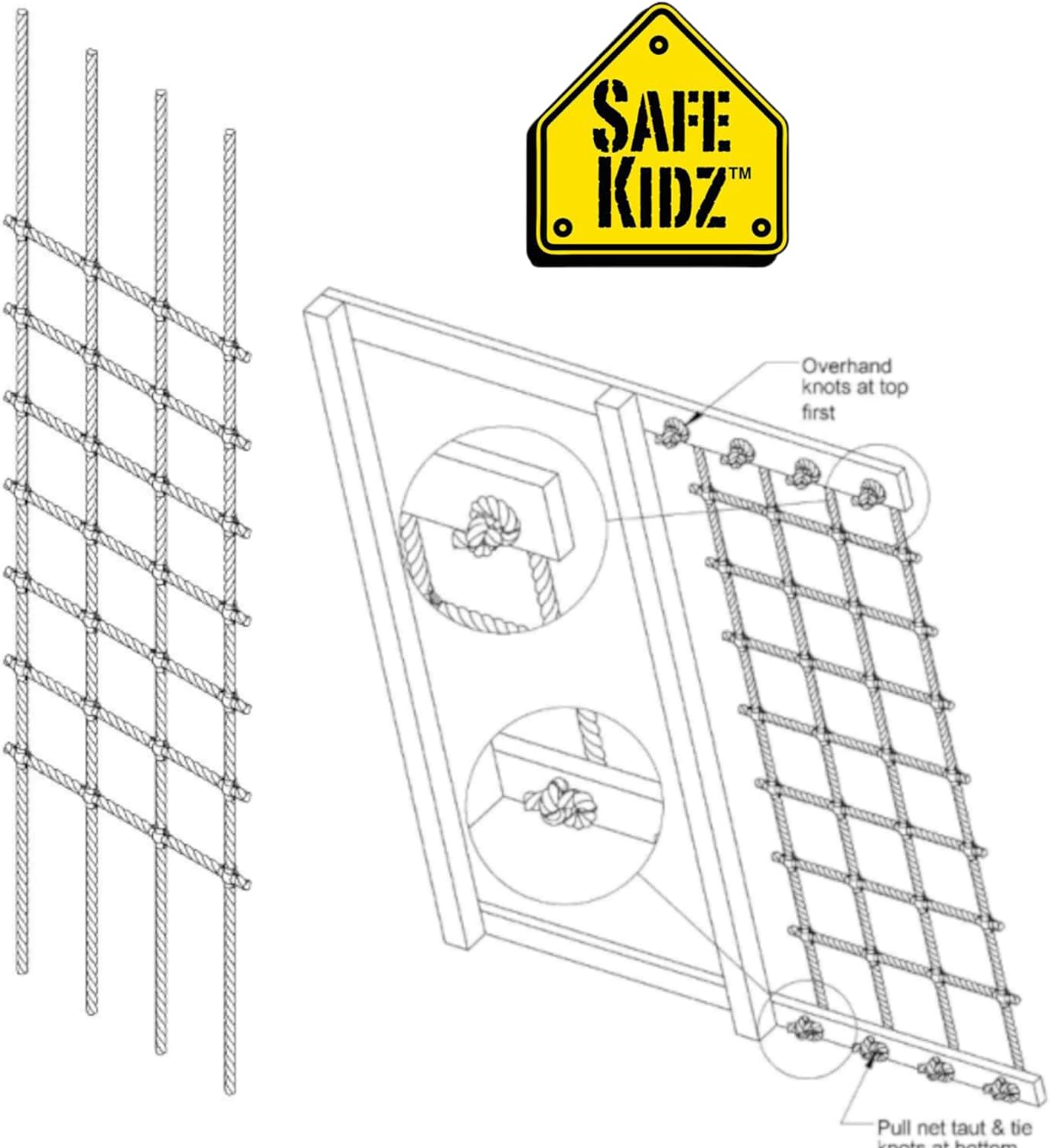 Red de escalada de carga, escalera de cuerda 100% poliéster, 96 pulgadas de largo x 30 pulgadas de ancho + broca e instrucciones (idioma español no