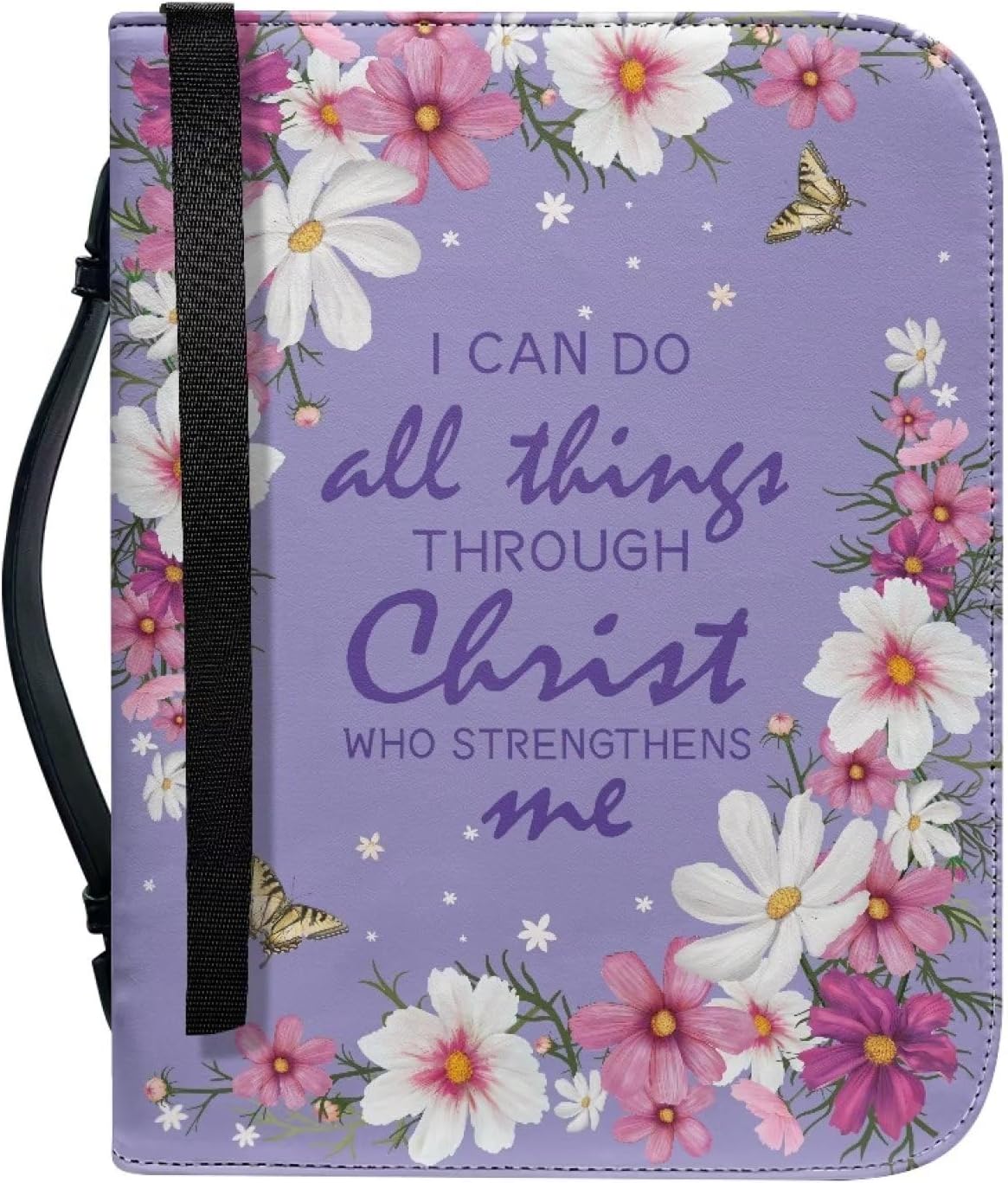 STUOARTE Funda para Biblia con versículo de flores, funda impermeable de piel sintética para mujer, funda protectora para libros de iglesia, con