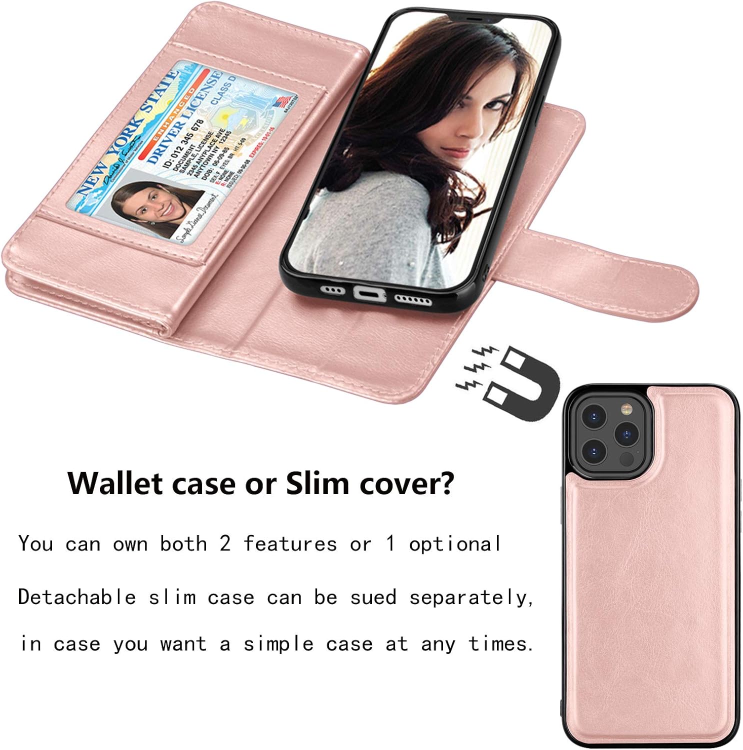 Njjex Funda tipo cartera para iPhone 12 Pro Max de 6.7 pulgadas (2020), 9 ranuras para tarjetas, piel sintética, soporte desmontable, cordón,