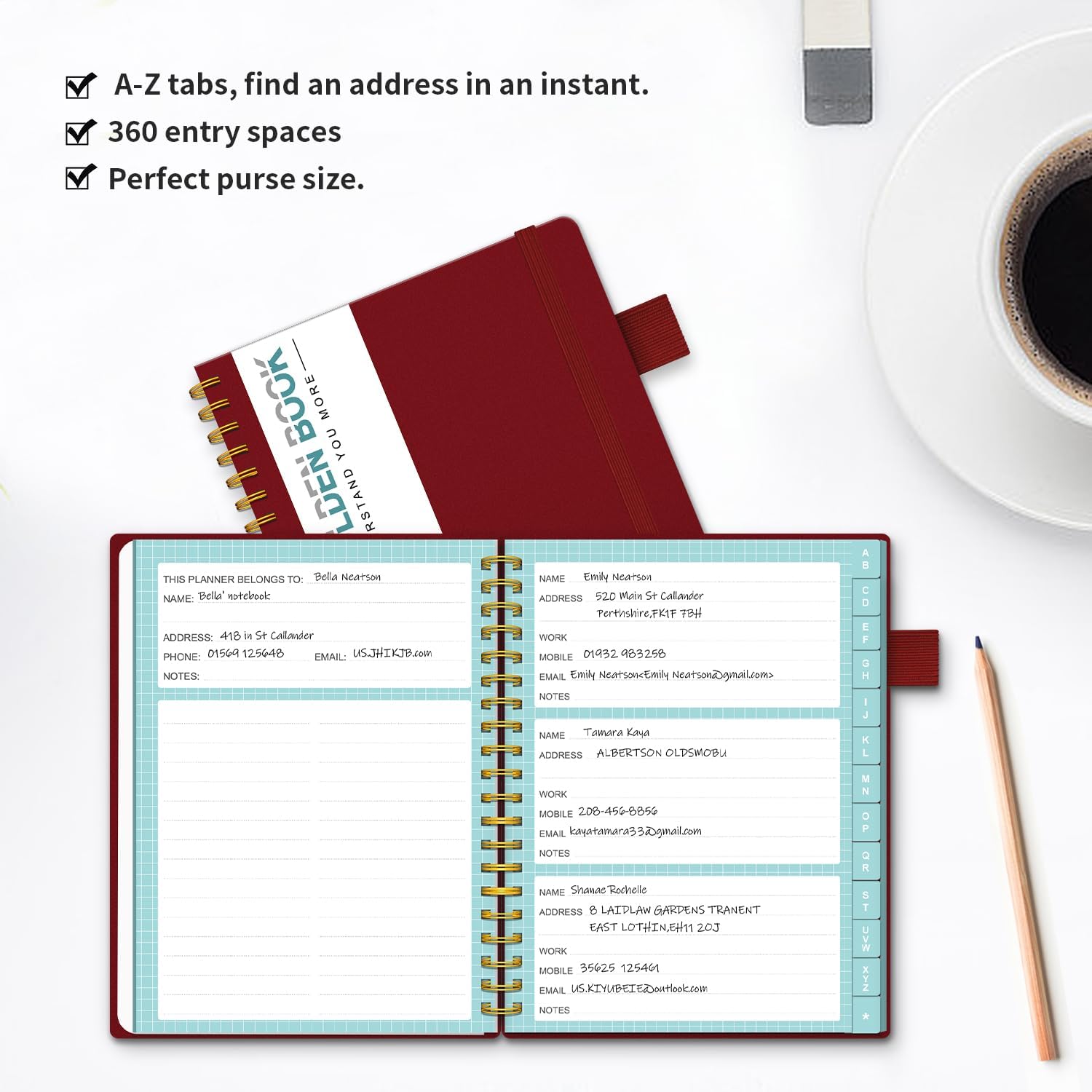 Regolden-Book Libreta de direcciones con pestañas alfabéticas, organizador de direcciones de tapa dura para contactos de registro, agenda telefónica