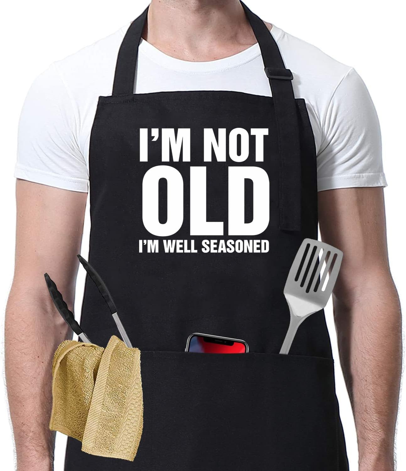 I’m Not Old I’m Well Seasoned – Delantal para hombre – Delantal para mujer – Delantal de barbacoa – Delantal divertido – Delantal de parrilla –