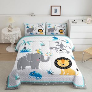 Wild Animals Comforter Set,Lion and Monkey Bedding Set for Kids Girls Women,Adults Elephant Comforter,Geometric Stitching Quilted Duvet Set Bedroom Wild Animals Comforter Set,Lion and Monkey Bedding Set for Kids Girls Women,Adults Elephant Comforter,Geometric Stitching Quilted Duvet Set Bedroom