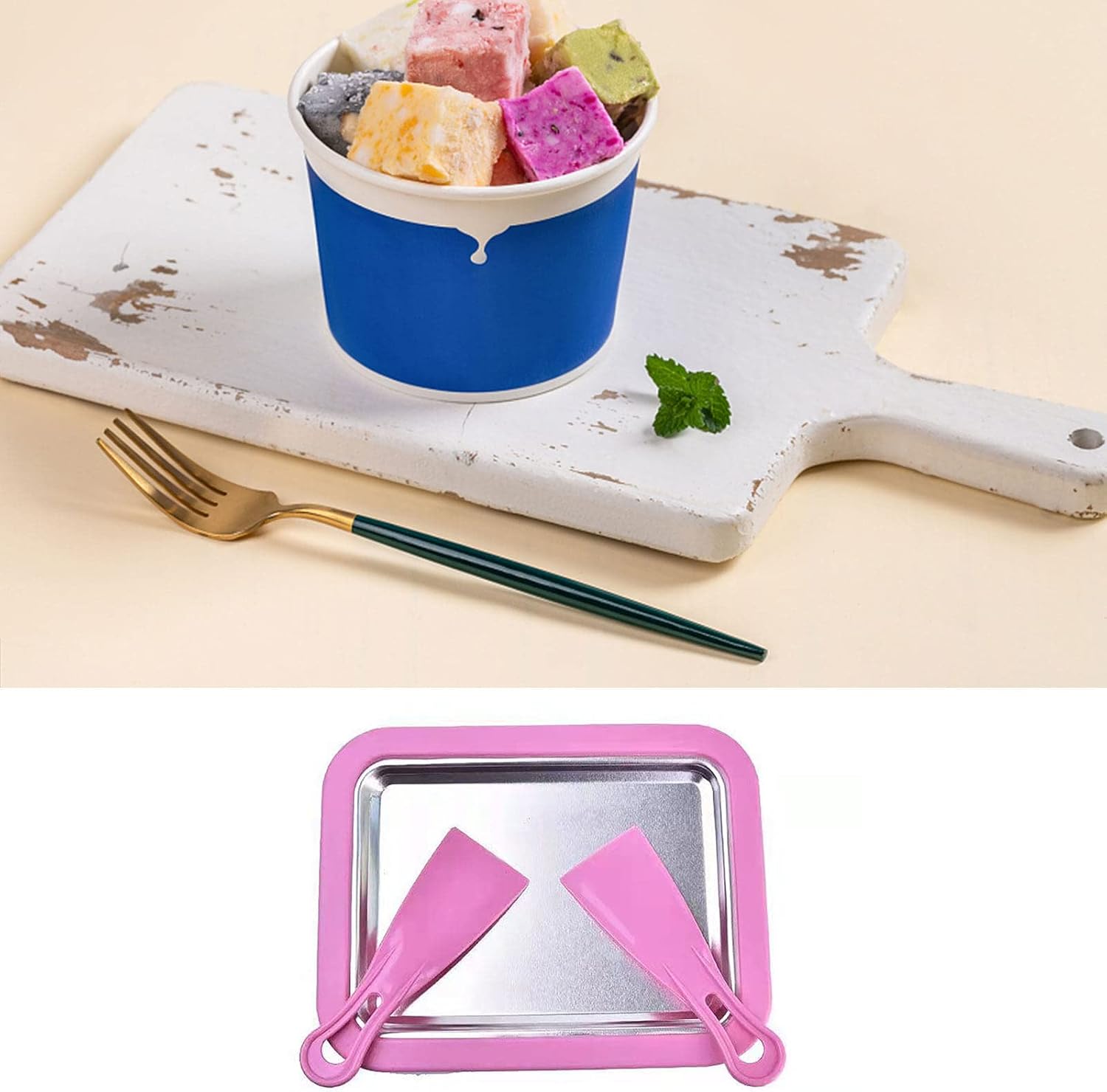 Camidy Máquina de helado enrollado, bandeja para hacer dulces, placa fría instantánea con 2 espátulas para hacer helado enrollado yogur congelado