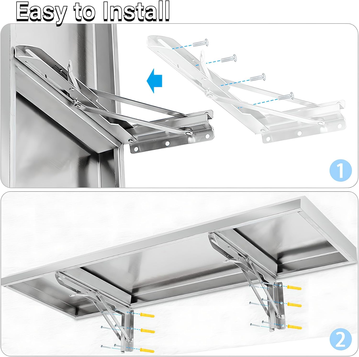 Estante plegable de concesión de 36 x 12 pulgadas, de acero inoxidable, plegable para servir alimentos, estante de concesión para ventanas de