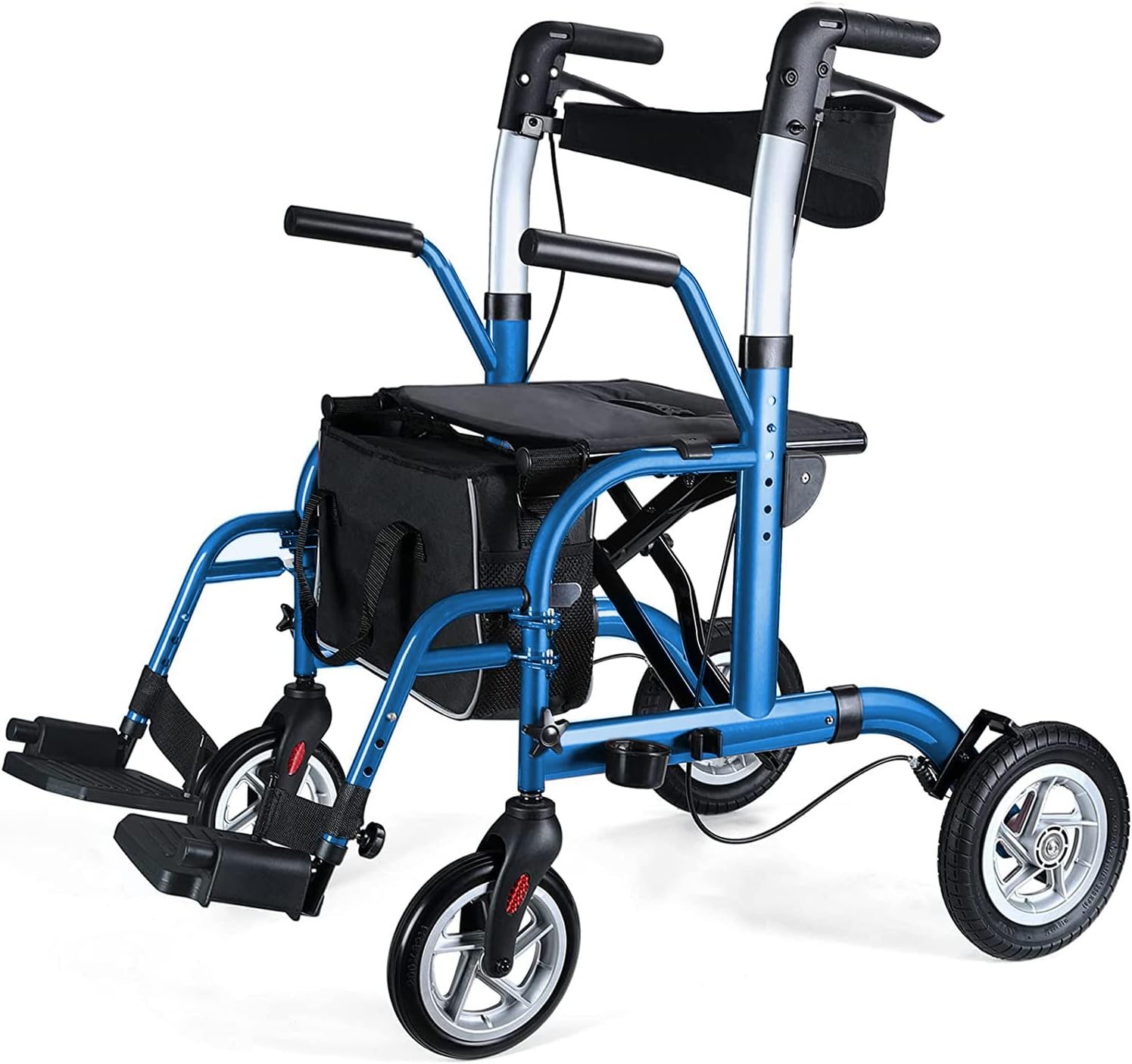 Andador con ruedas 2 en 1 para personas mayores, andador médico con asiento, rodillo plegable para silla de ruedas de transporte con ruedas traseras