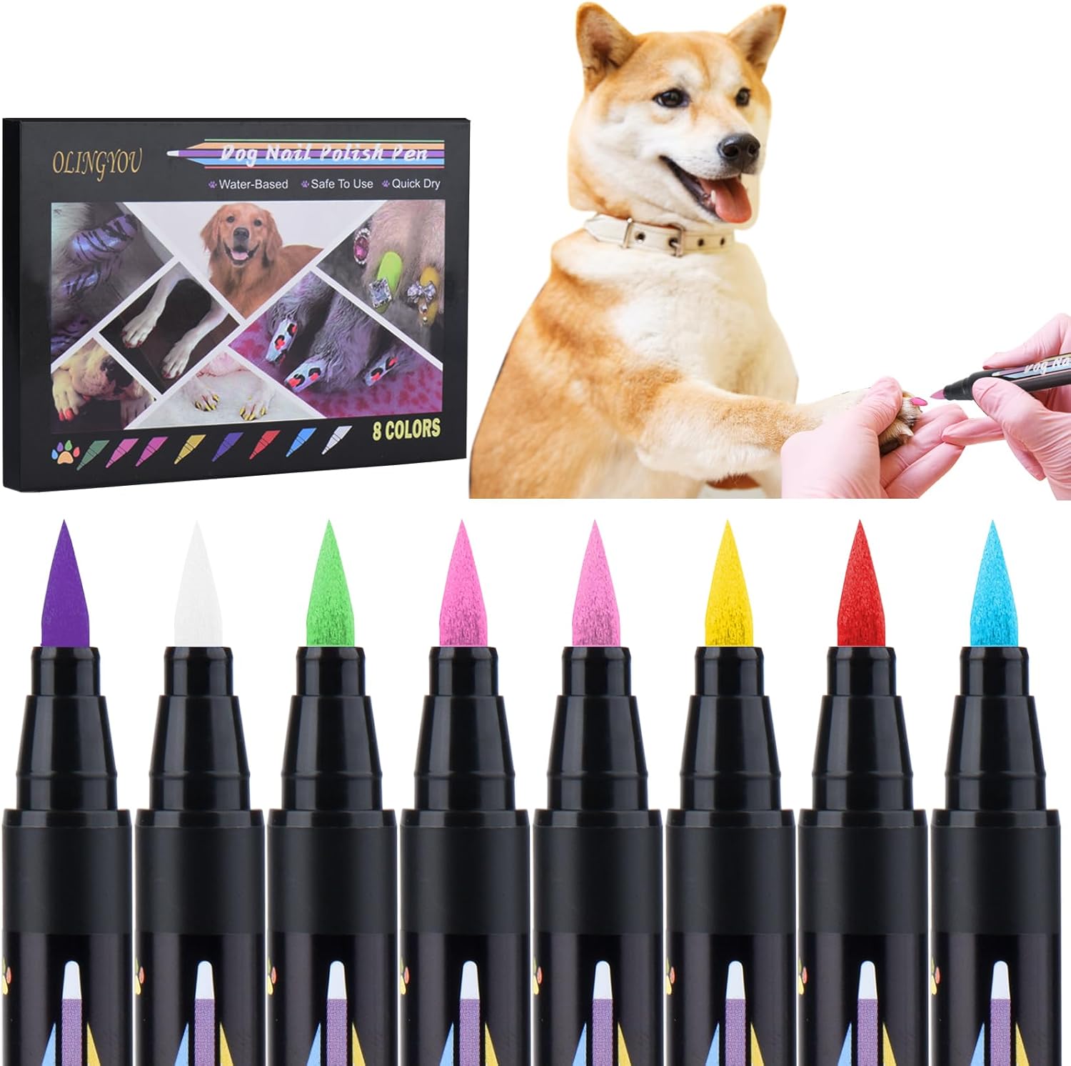 Esmalte de uñas para perro, bolígrafos de esmalte de uñas para perros, de secado rápido, 8 colores, juego de esmaltes de uñas para perros, uñas para