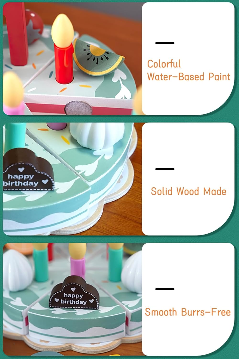 Juego de comida de madera para jugar a pastel de cumpleaños, juego de fiesta de té para niños pequeños, juegos de accesorios de cocina Montessori de