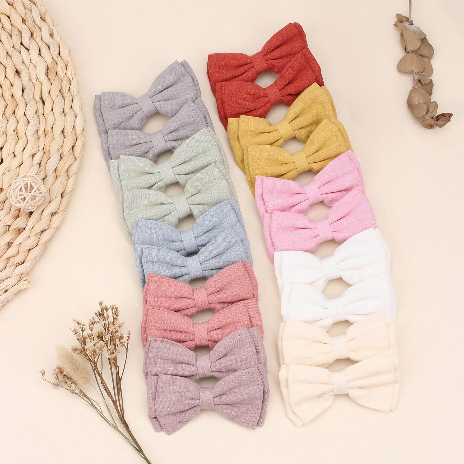 Oaoleer – 20 lazos para el pelo de 3.5 pulgadas para bebés, lazos de lino neutro, lazos dobles para cola de caballo, accesorios para bebés, niños