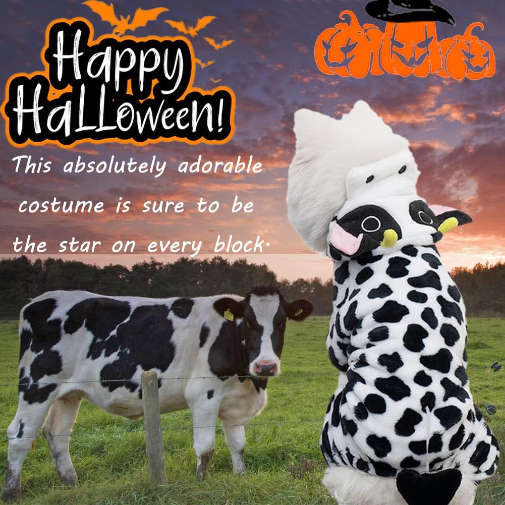Disfraz de perro de vaca  Divertido disfraz de perro de Halloween, trajes cálidos de invierno para perros pequeños y medianos, adorable pijama de 4