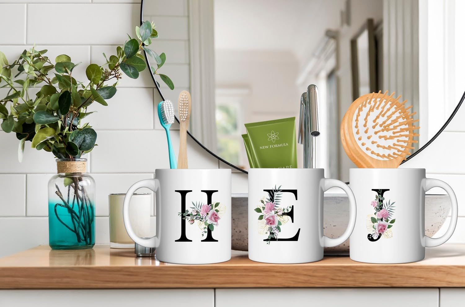 Retreez Ramo botánico floral inicial A-Z con monograma del alfabeto, taza de café de cerámica de 11 onzas  Agradecimiento agradecimiento, boda,