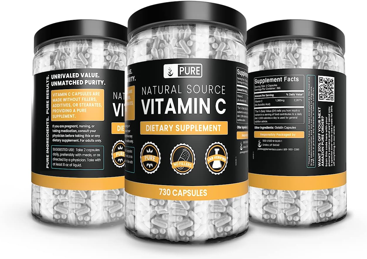 Pure Original Ingredients Vitamina C (730 cápsulas) sin magnesio o rellenos de arroz, siempre puro, verificado por laboratorio