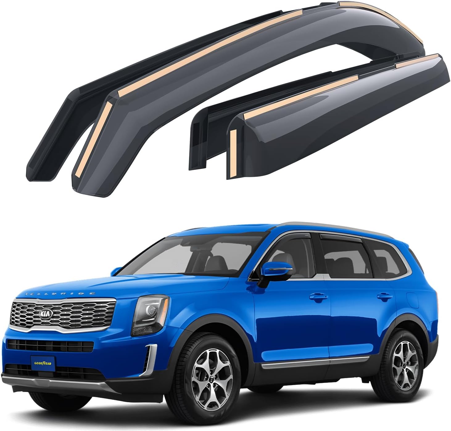 Goodyear Deflectores de ventana de canal inastillables para Kia Telluride 2020-2024, protectores de lluvia, viseras de ventana para automóviles,