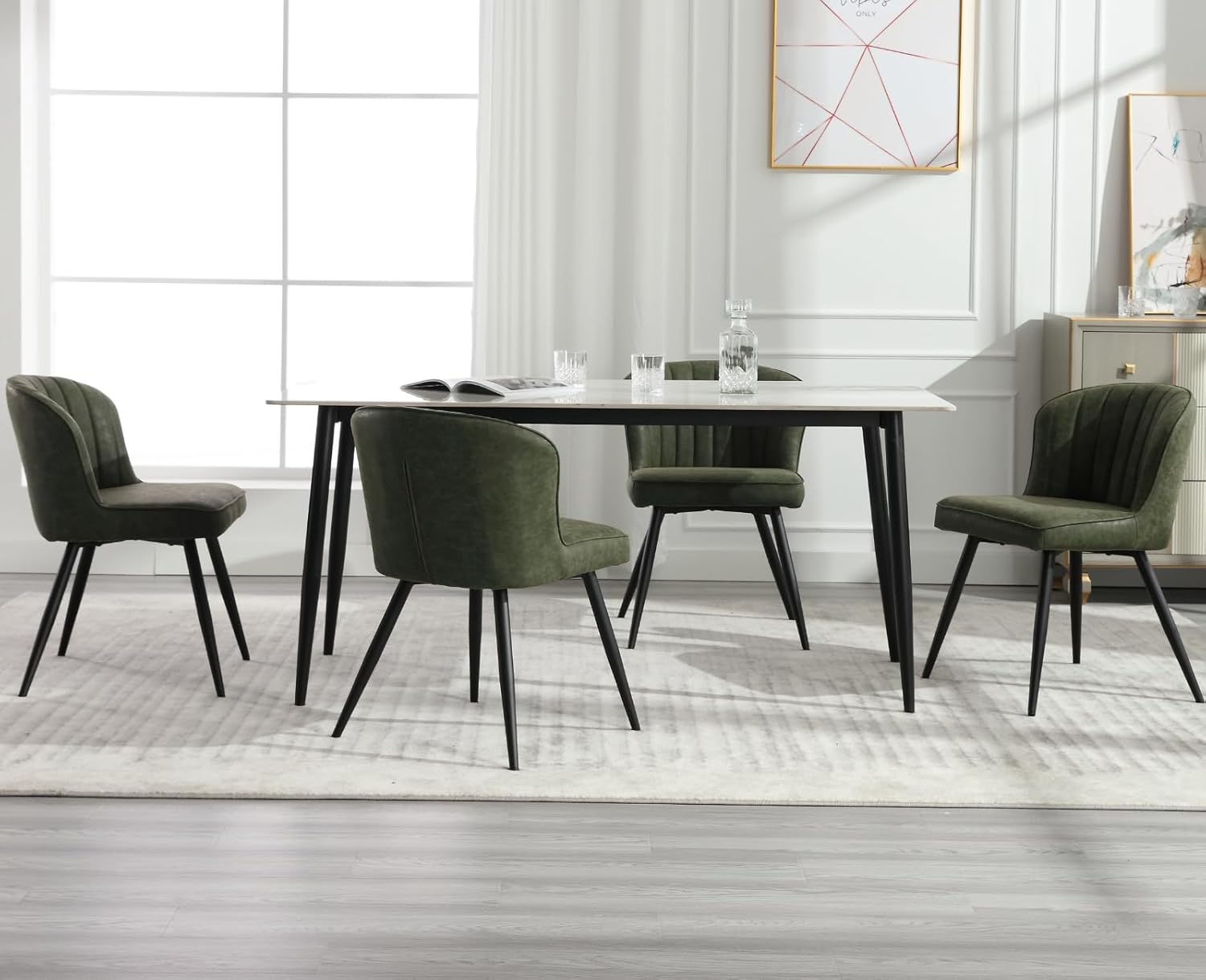 EALSON Juego de 2 sillas de comedor modernas tapizadas de cuero con patas de metal, cómodas sillas de cocina sin brazos para sala de estarcomedor,