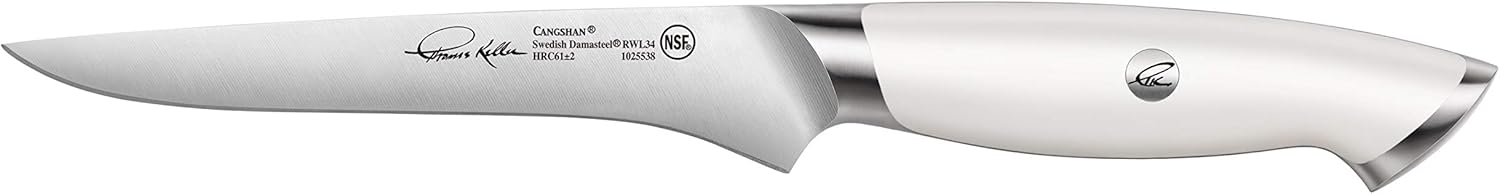 Cangshan Thomas Keller Signature Collection – Cuchillo de deshuesar de acero forjado en polvo sueco, 6 pulgadas, color blanco