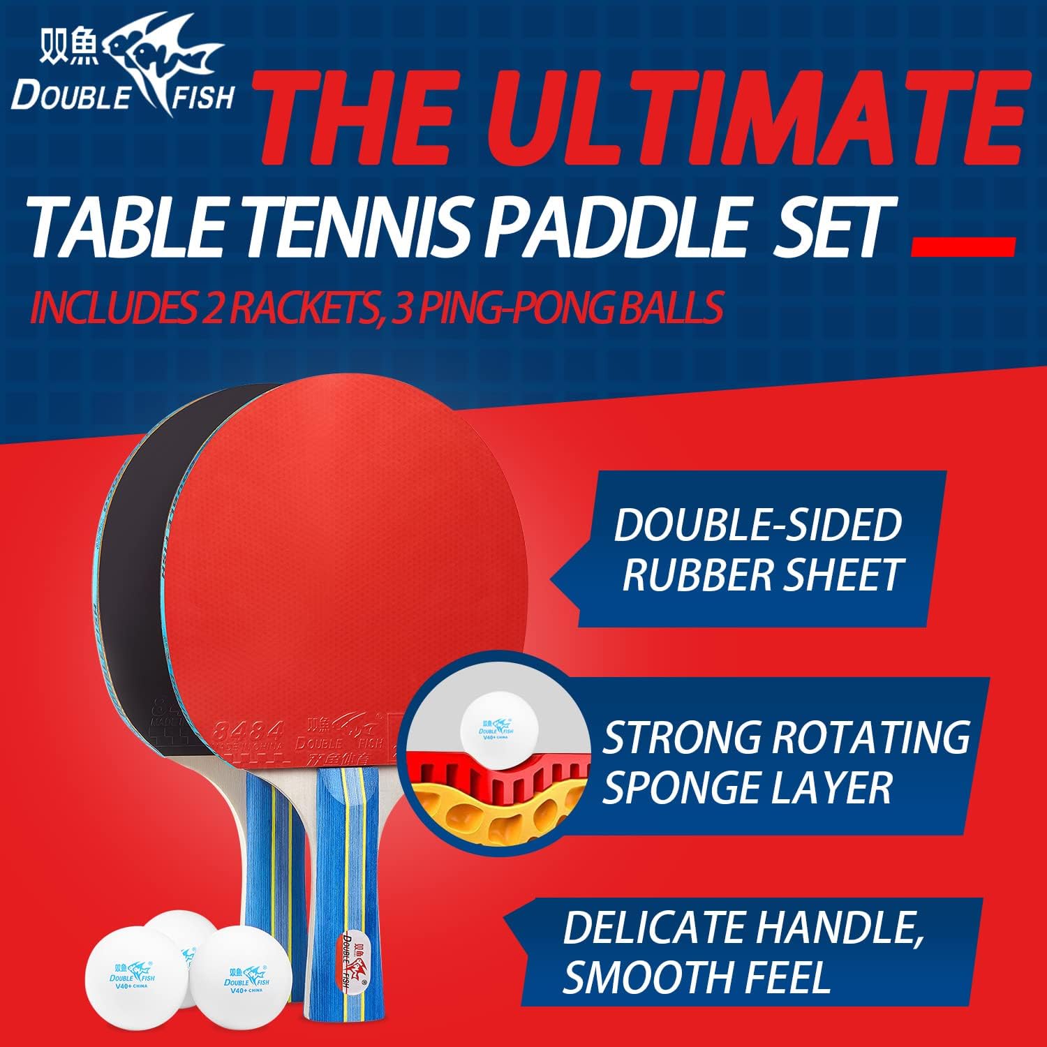 Juego de remo de ping pong, paletas de goma aprobadas por ITTF para 2 jugadores con pelotas, juego de raquetas de tenis de mesa para entrenamiento
